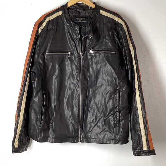 Y2K vintage WILSONS black MOTORCYCLE cafe racer XXL black jacket racing - Picture 2 of 11